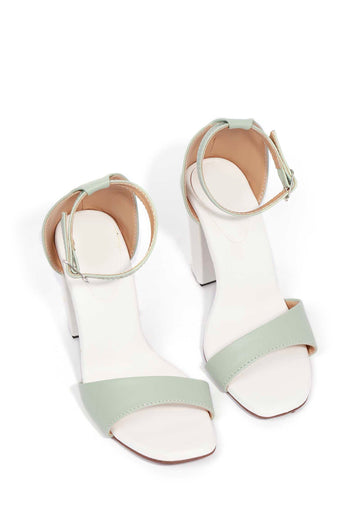 Mint Green Block Color Strap Cushion Padded Heels